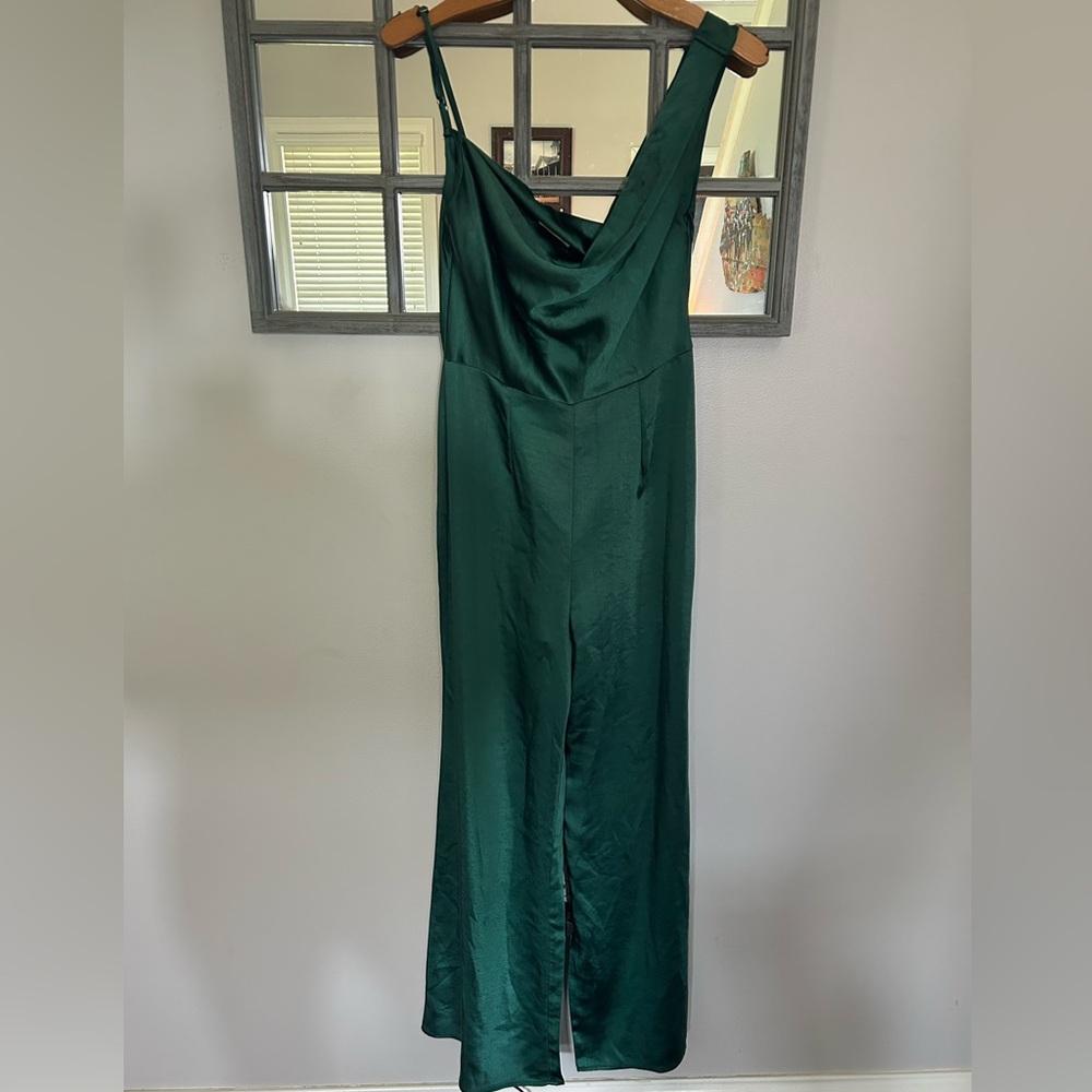 Lush Deep Green Satin Fabric Jumpsuit